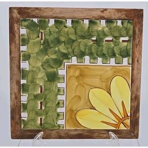 Vtg 1972 Retro Ceramic Tile Trivet Hot‎ Pot Holder Floral Butterfly Sun Flowers